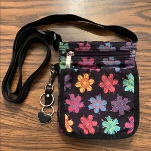 Black Floral Crossbody Bag with Adjustable Strap​​​